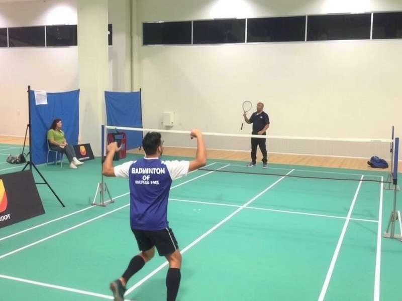Badminton court with players